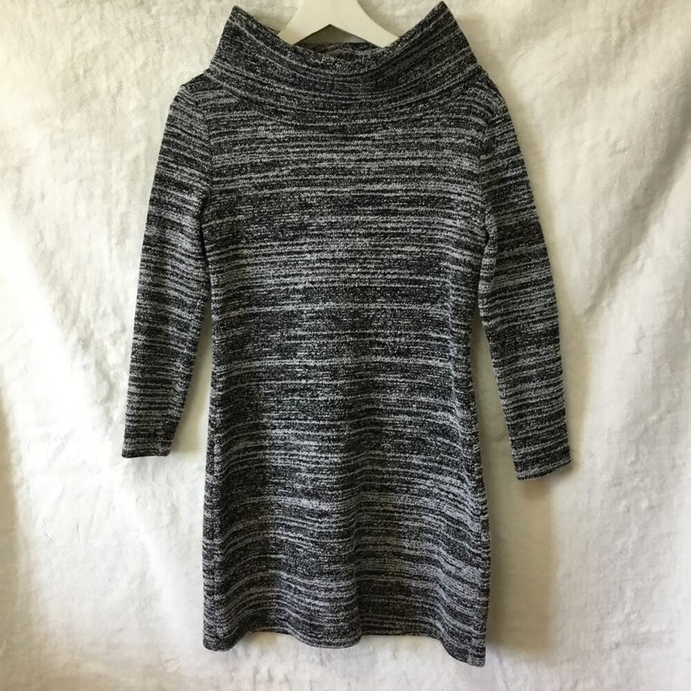 Loft Black & White Marled Cowl Neck Sweater Dress